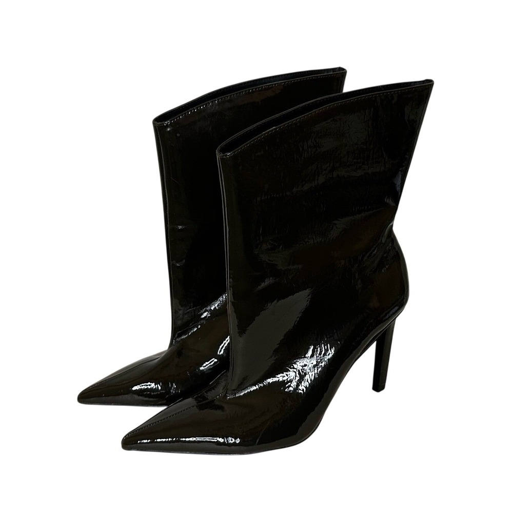 Zara Trafaluc Ankle Boots Womens 38 Black Patent Pointed Toe Stiletto Good